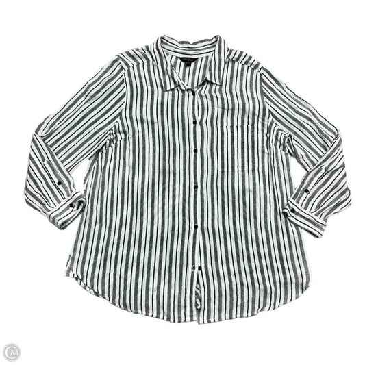 Blouse Long Sleeve By Lucky Brand In Grey & White, Size: 1x