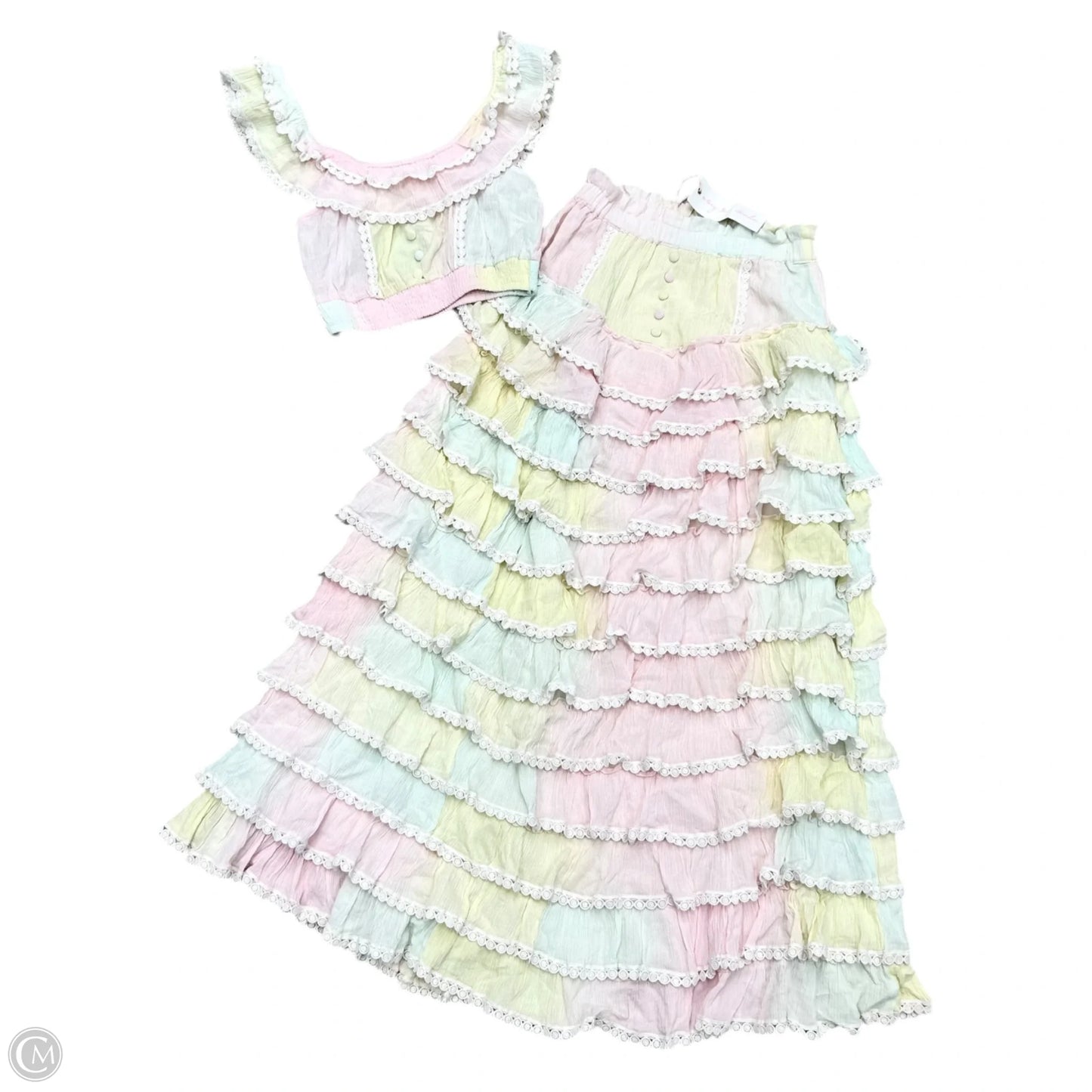 Skirt Set 2pc By Amy Jane London In Pink & Yellow, Size: M