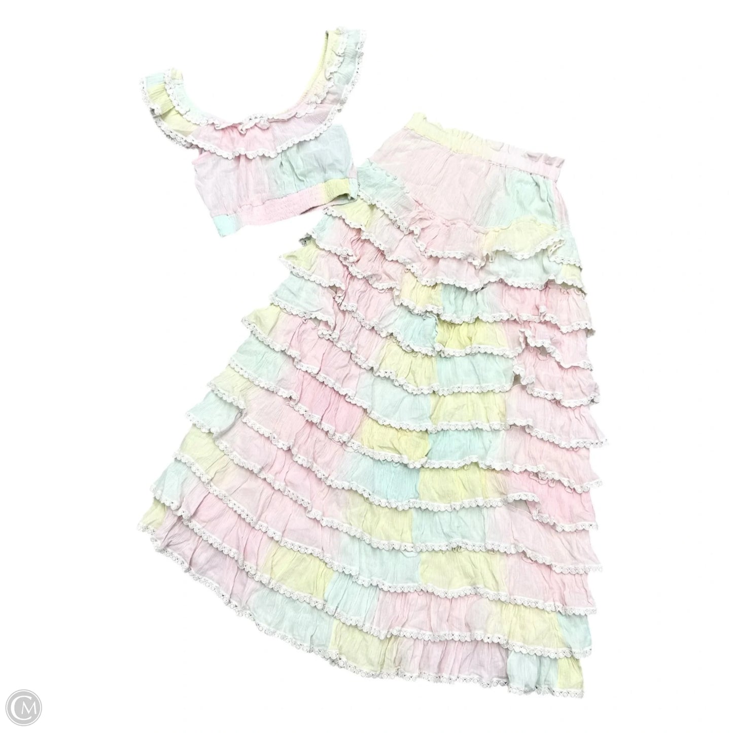 Skirt Set 2pc By Amy Jane London In Pink & Yellow, Size: M