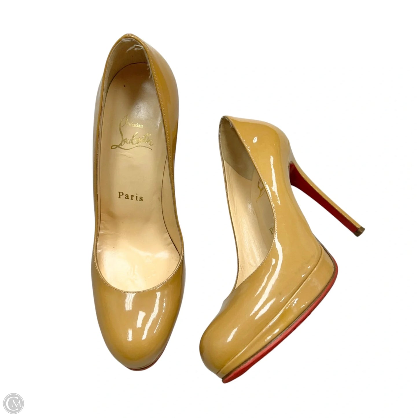 Shoes Luxury Designer By Christian Louboutin In Tan, Size: 5.5