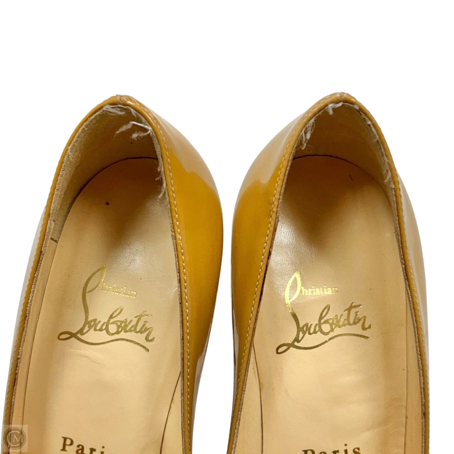 Shoes Luxury Designer By Christian Louboutin In Tan, Size: 5.5