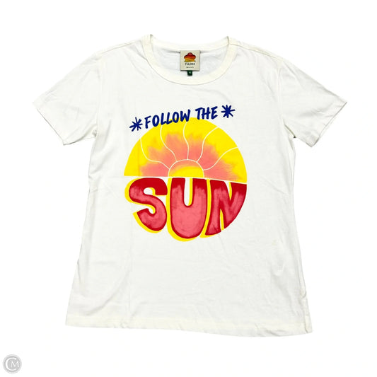 Top Short Sleeve By Farm Rio In White & Yellow, Size: Xs