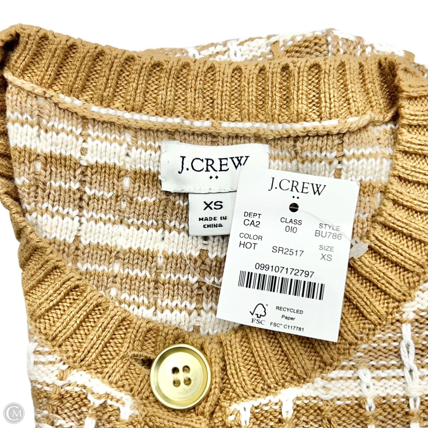 Sweater Cardigan By J. Crew In Tan & White, Size: Xs