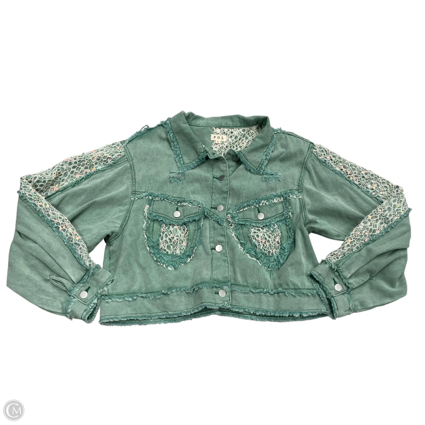 Jacket Denim By Pol In Aqua, Size: L