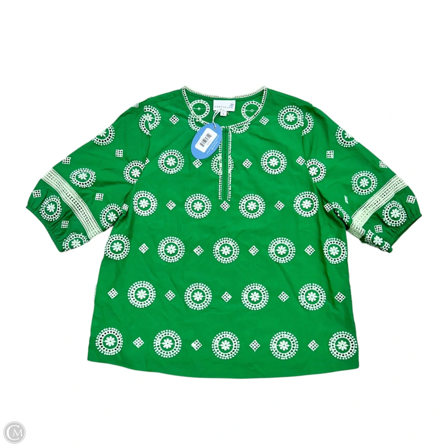 Top Short Sleeve By Cartolina In Green & White, Size: S