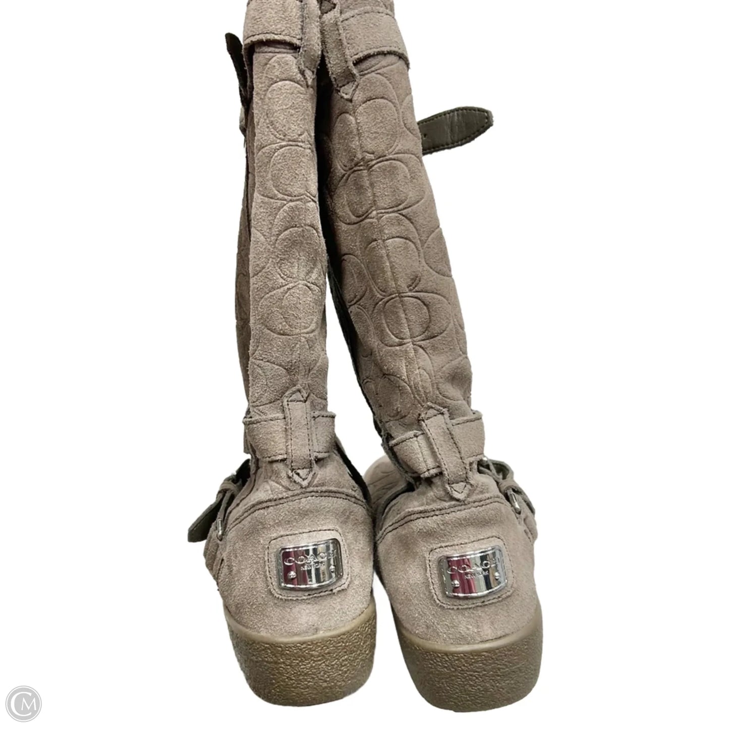 Boots Designer By Coach In Grey, Size: 8.5