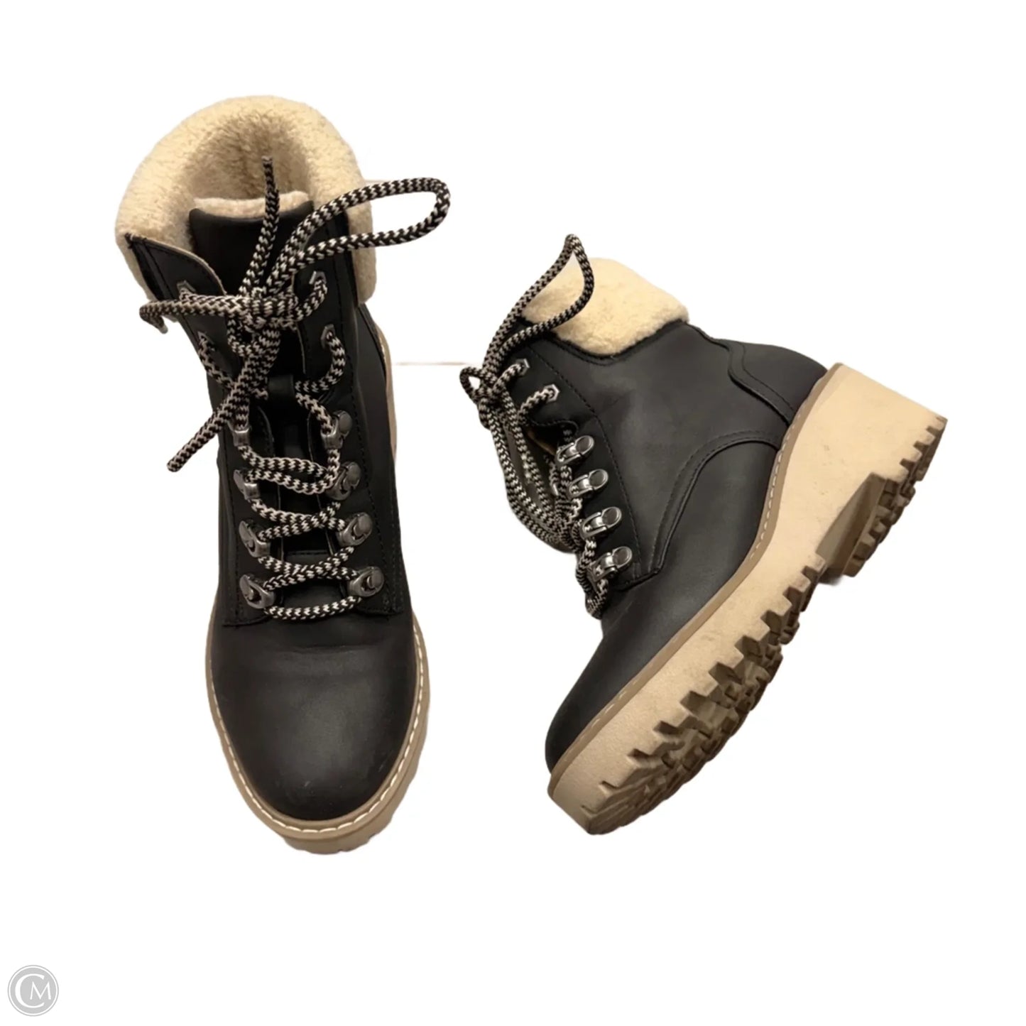 Boots Ankle Heels In Black & Cream, Size: 7.5