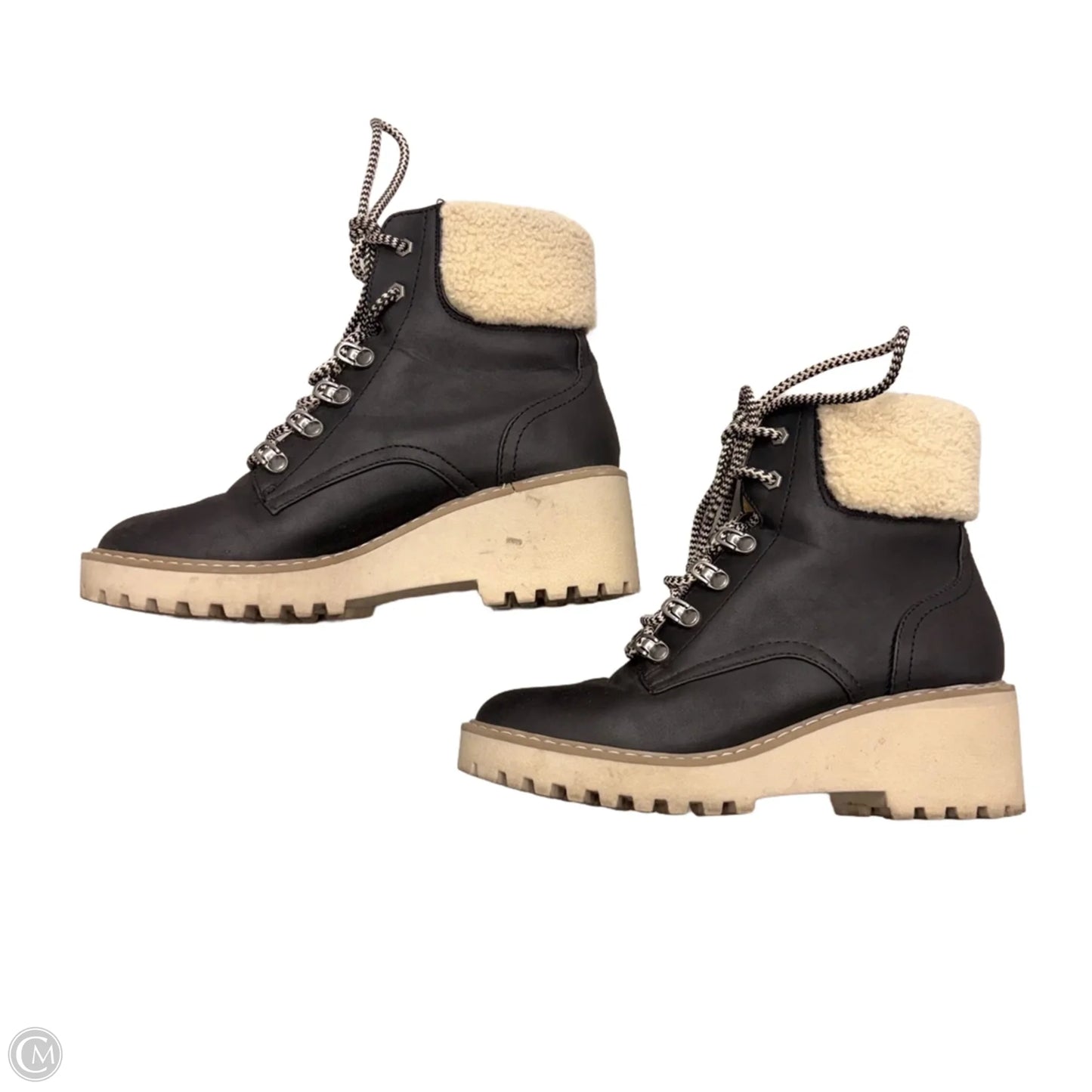 Boots Ankle Heels In Black & Cream, Size: 7.5