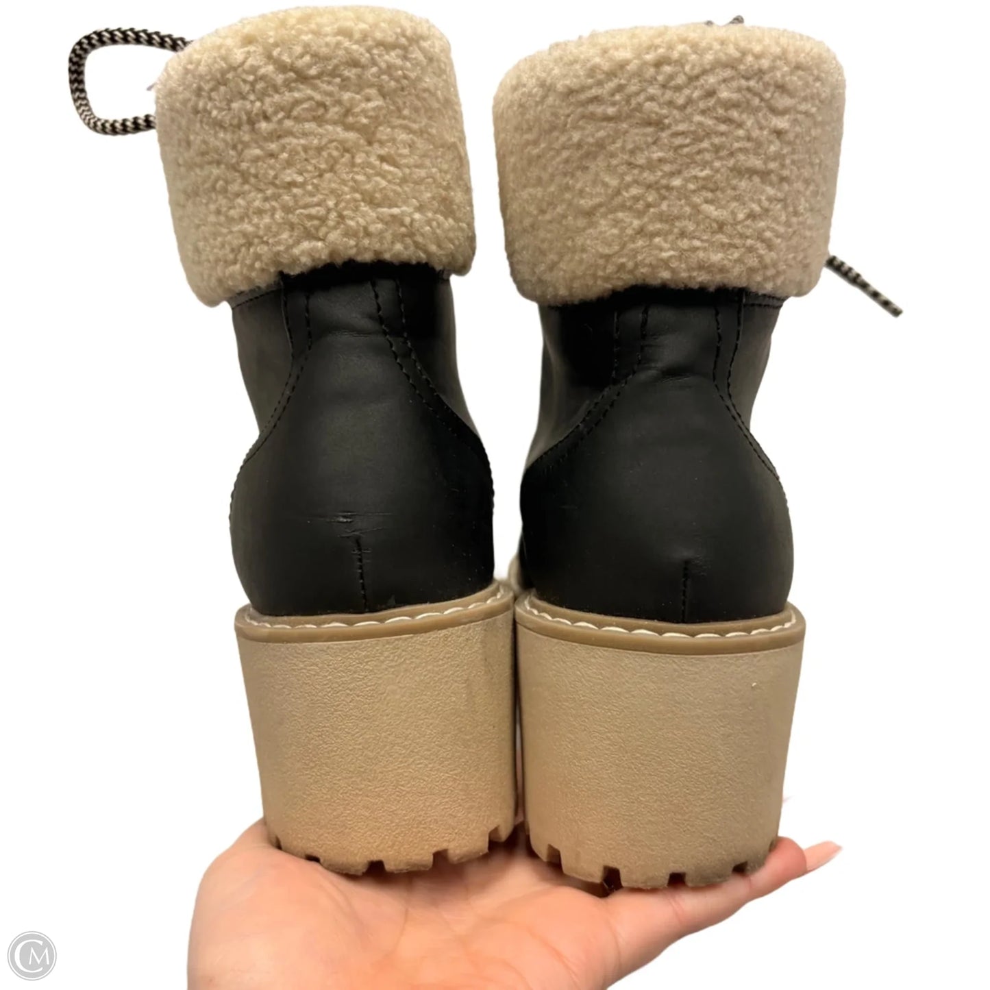 Boots Ankle Heels In Black & Cream, Size: 7.5