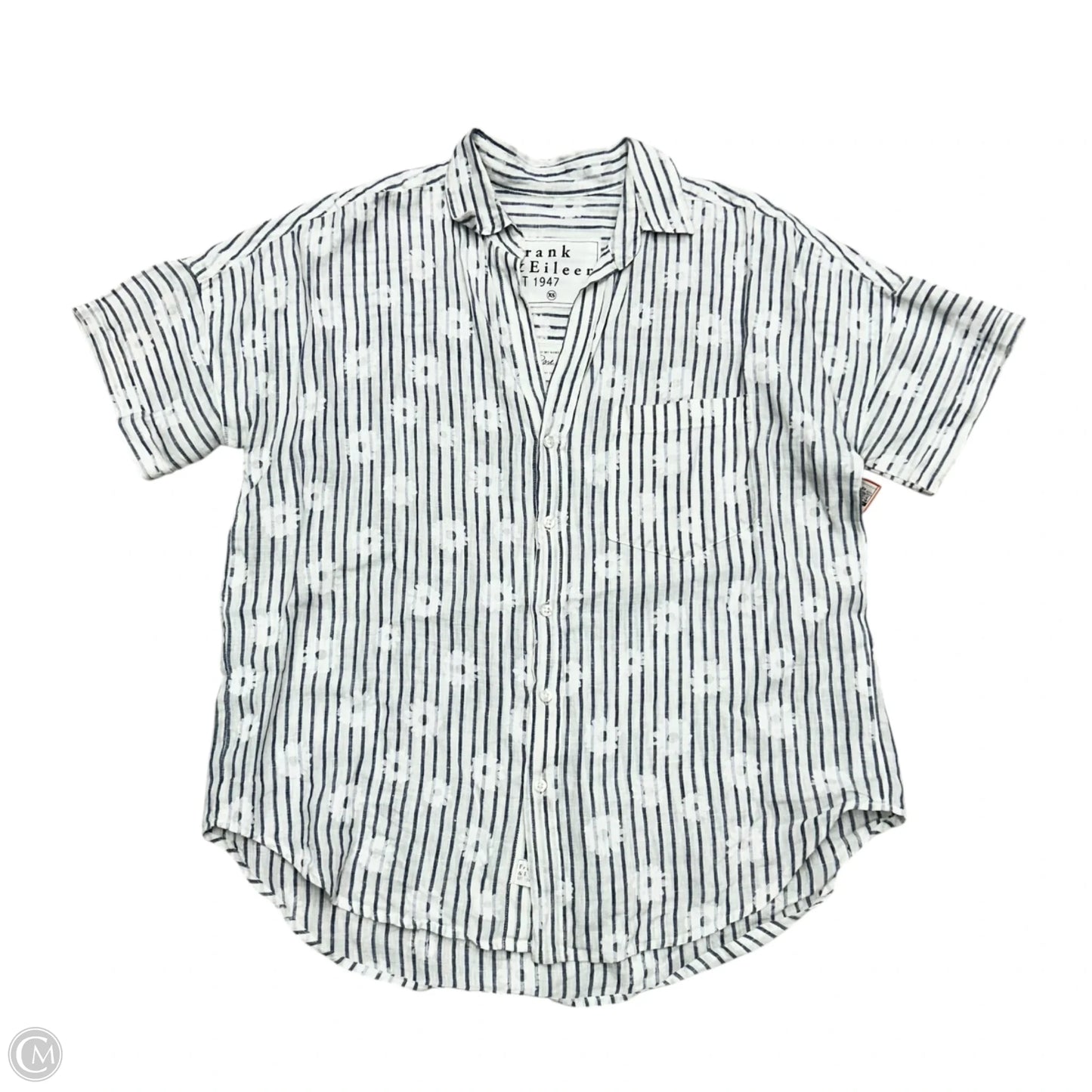 Blouse Short Sleeve By Frank And Eileen In Blue & White, Size: Xs