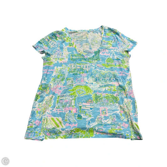 Top Short Sleeve Designer By Lilly Pulitzer In Blue & Green, Size: L