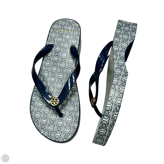 Sandals Designer By Tory Burch In Blue & White, Size: 8