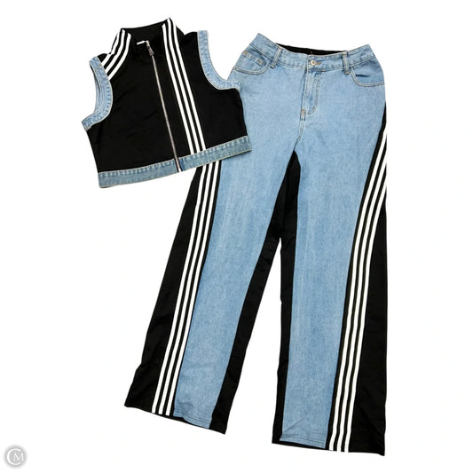 Pants Set 2pc By La Diosa In Black & Blue, Size: M