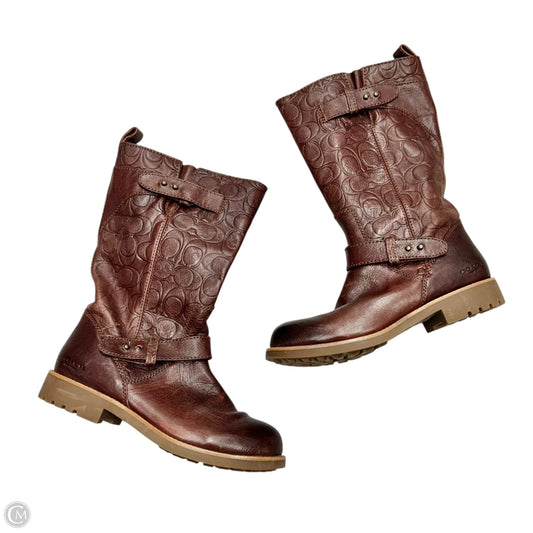 Boots Designer By Coach In Brown, Size: 7.5
