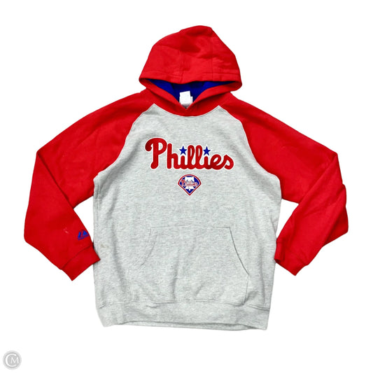 Sweatshirt Hoodie By Majestic In Grey & Red, Size: M