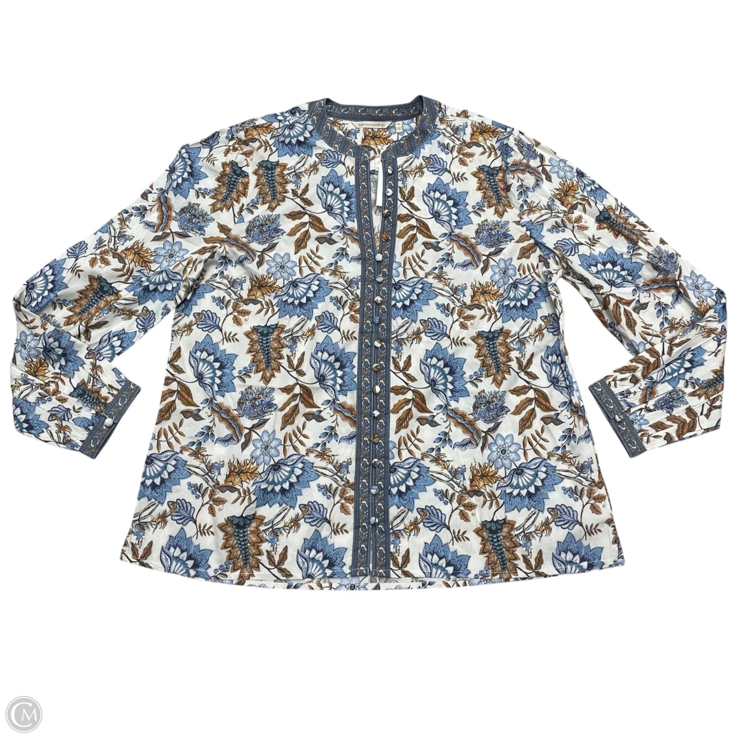 Blouse Long Sleeve By Soft Surroundings In Blue & Tan, Size: Xl