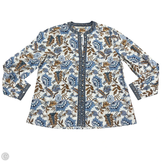 Blouse Long Sleeve By Soft Surroundings In Blue & Tan, Size: Xl