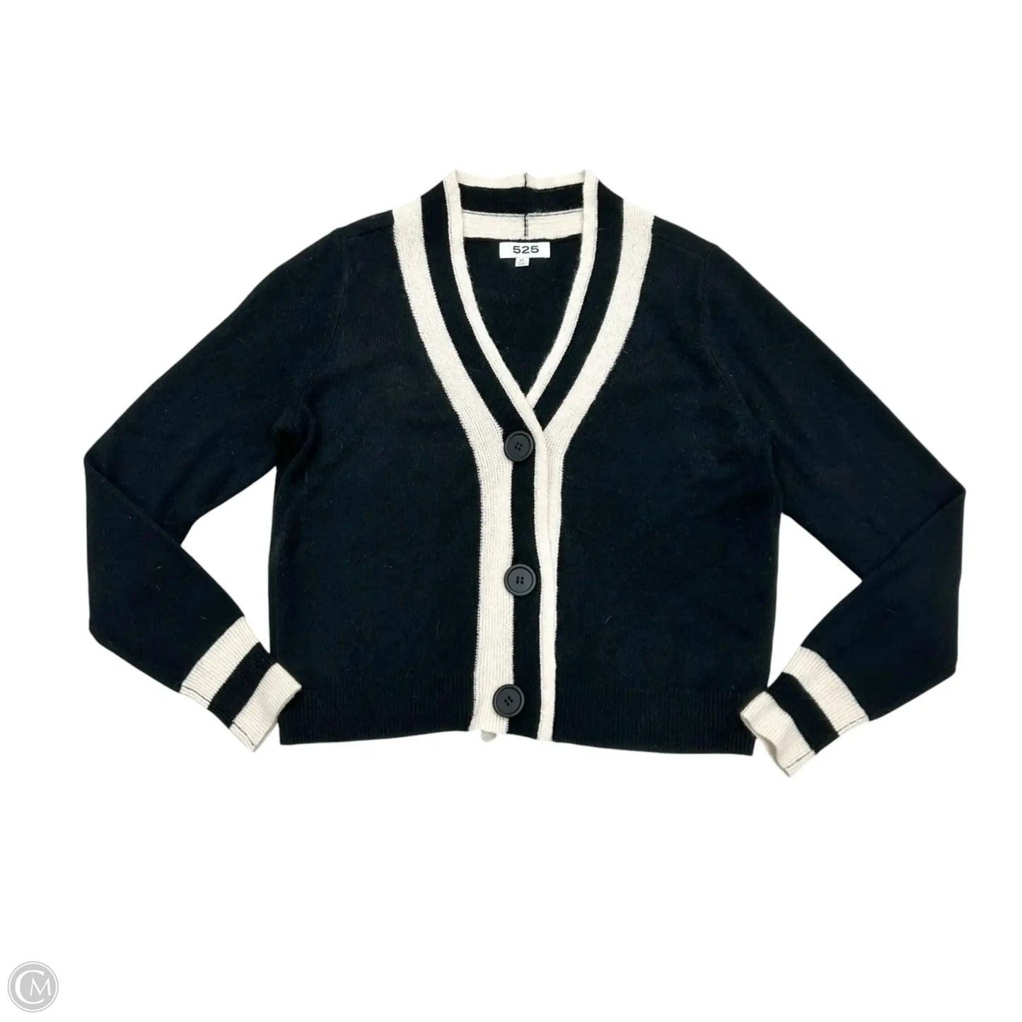 Sweater Cardigan Cashmere By 525 In Black & Cream, Size: Xs