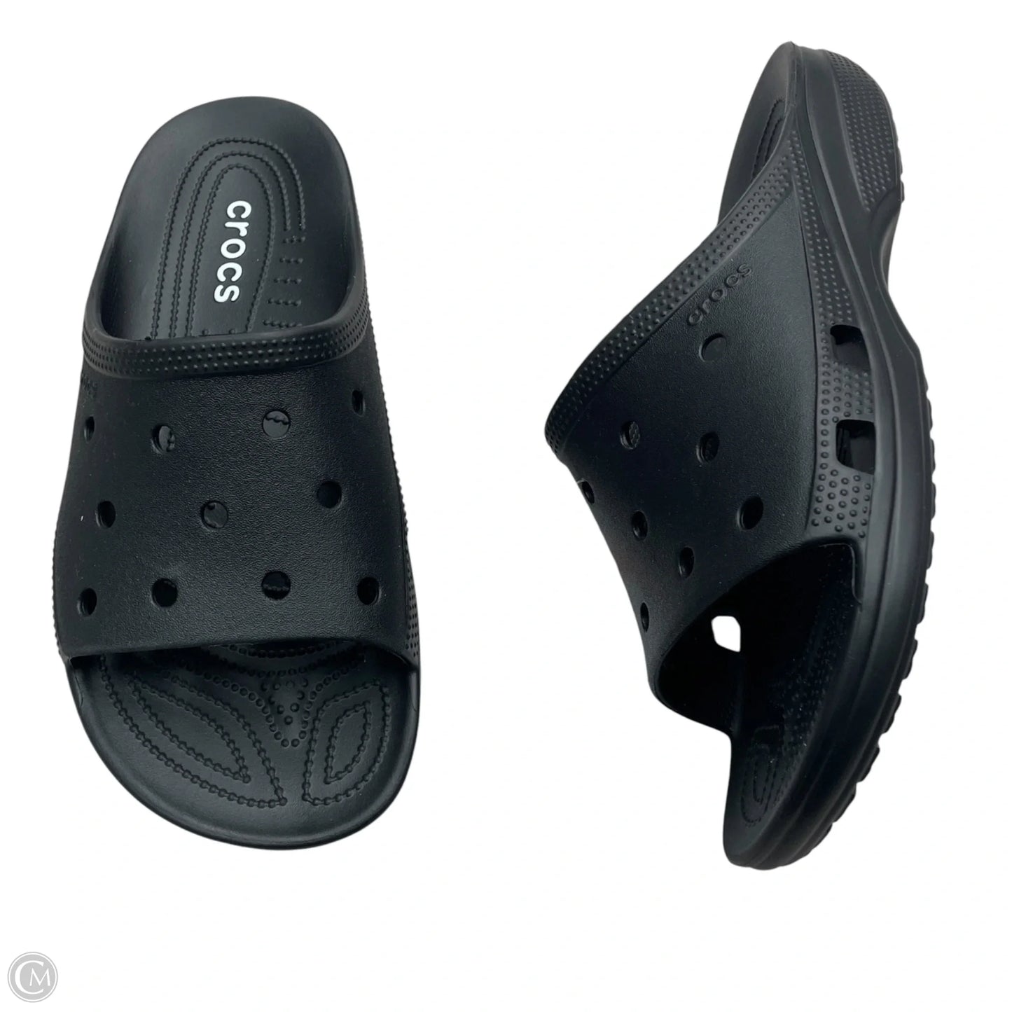 Sandals Flats By Crocs In Black, Size: 11.5