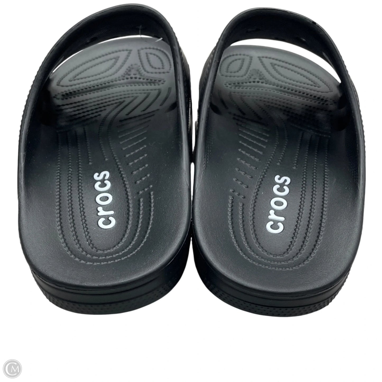 Sandals Flats By Crocs In Black, Size: 11.5