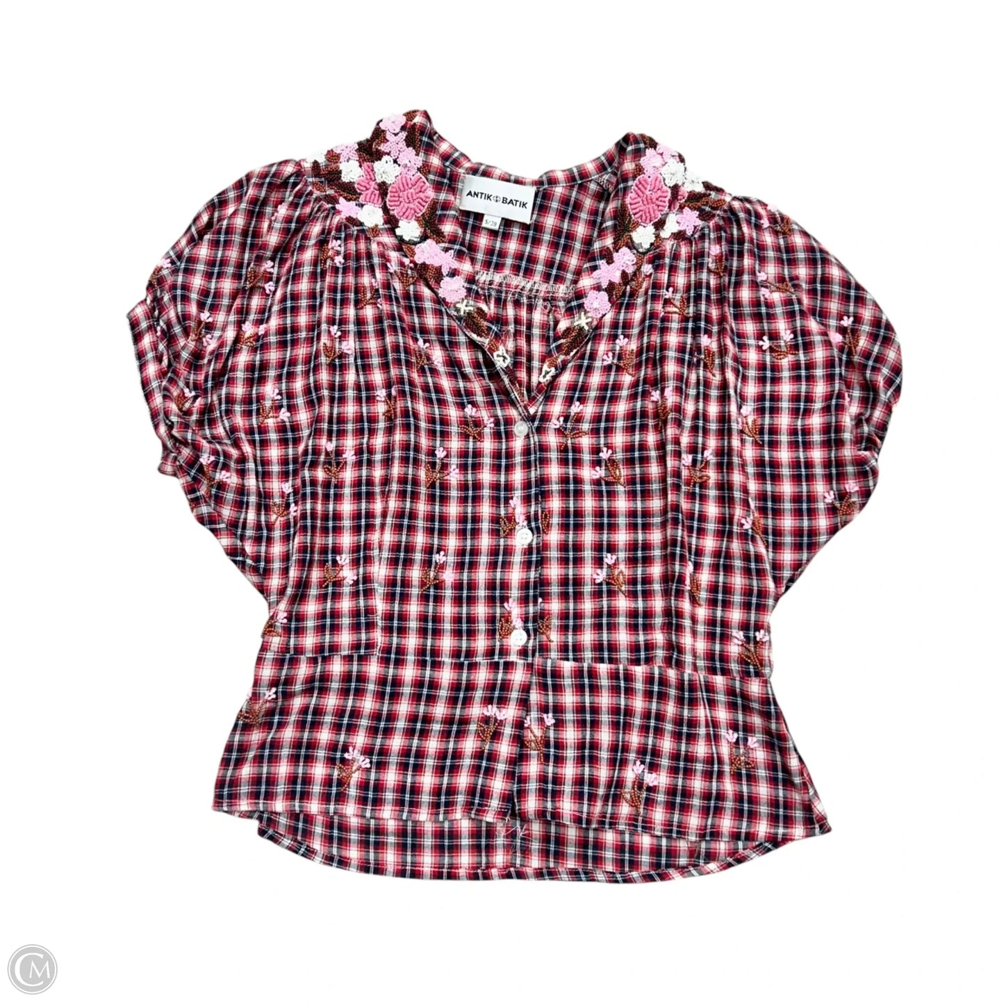 Top Short Sleeve By Antik Batik In Blue & Pink, Size: S