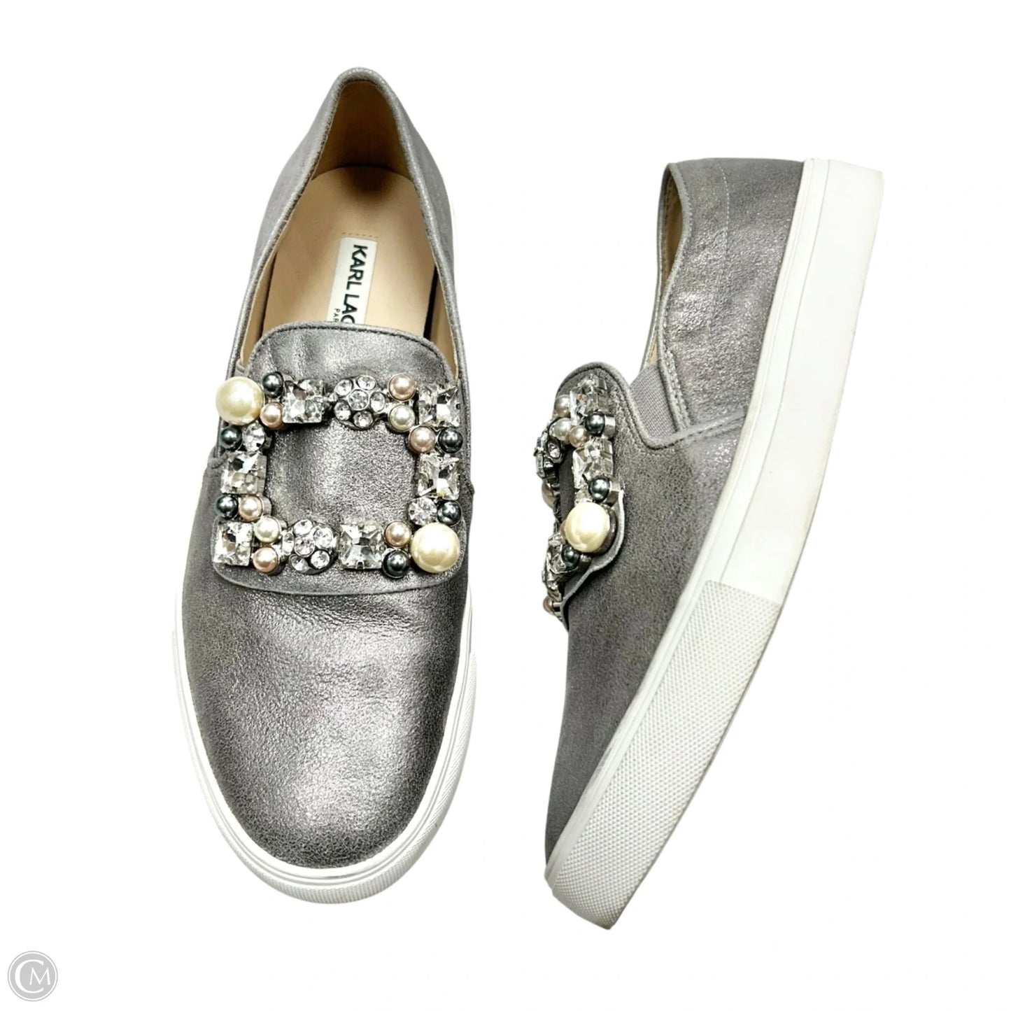 Shoes Designer By Karl Lagerfeld In Silver & White, Size: 7