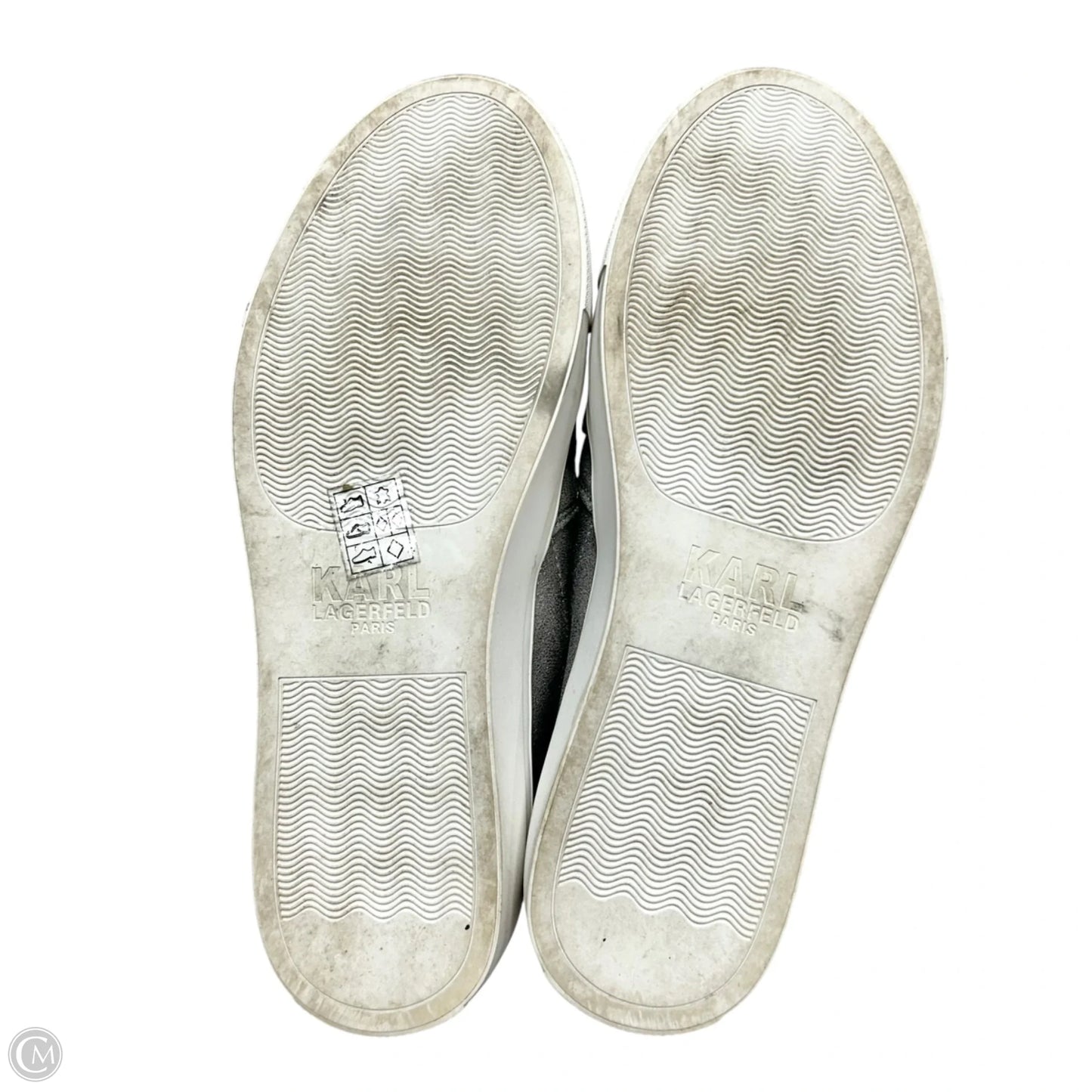 Shoes Designer By Karl Lagerfeld In Silver & White, Size: 7