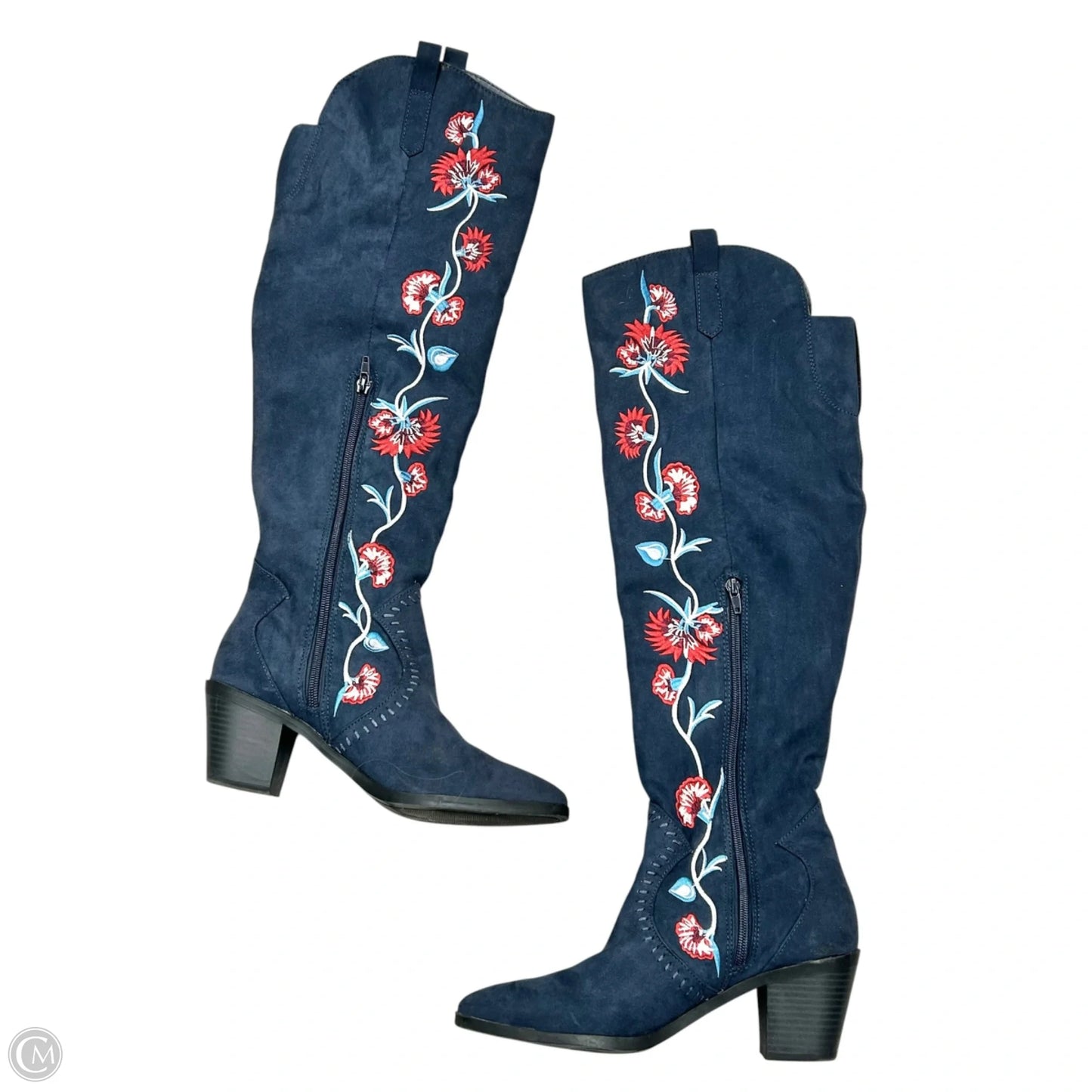 Boots Knee Heels By Carlos By Carlos Santana In Navy, Size: 7.5