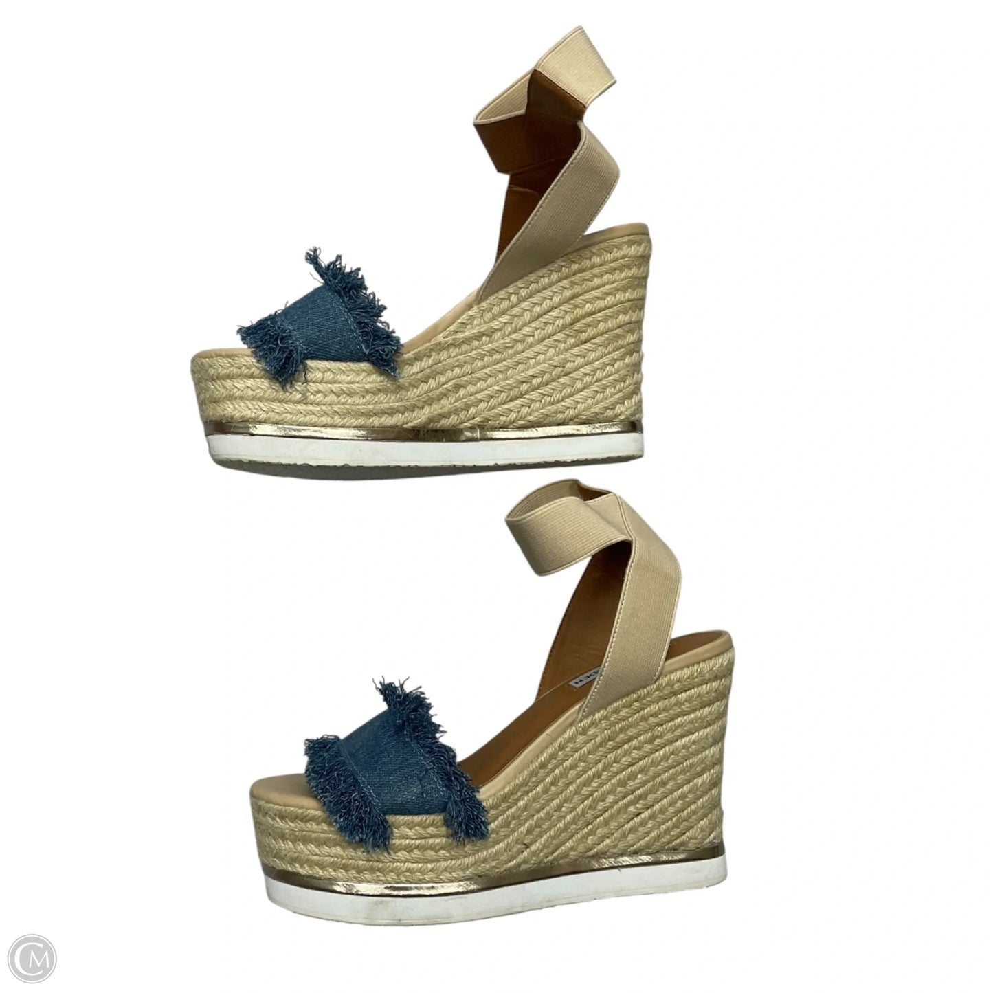 Sandals Heels Wedge By Steve Madden In Blue & Cream, Size: 7.5