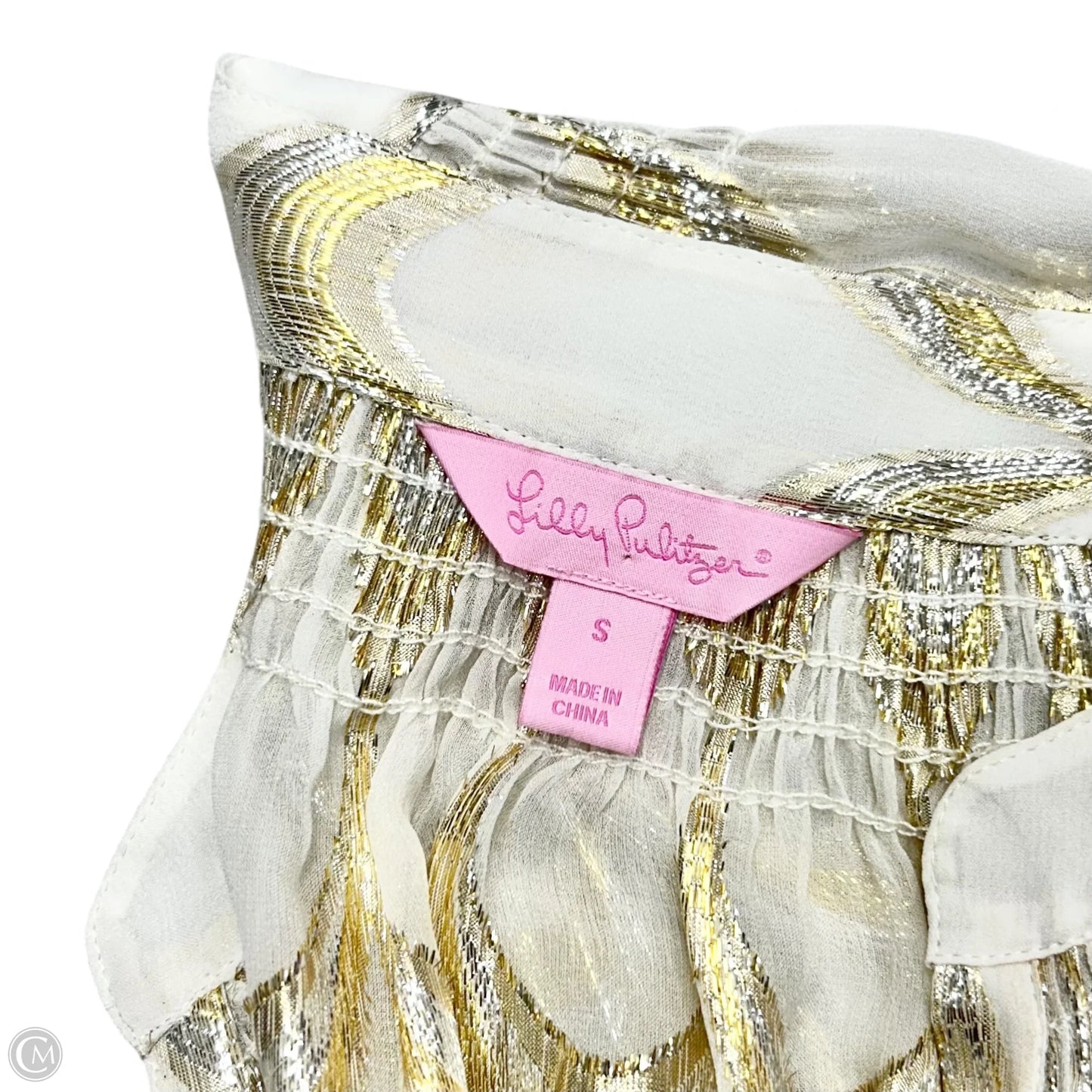 Top Long Sleeve Designer By Lilly Pulitzer In Gold & Cream, Size: S