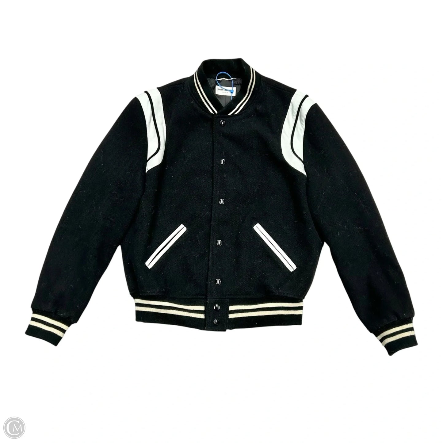 Jacket Luxury Designer By Yves Saint Laurent In Black & White, Size: L