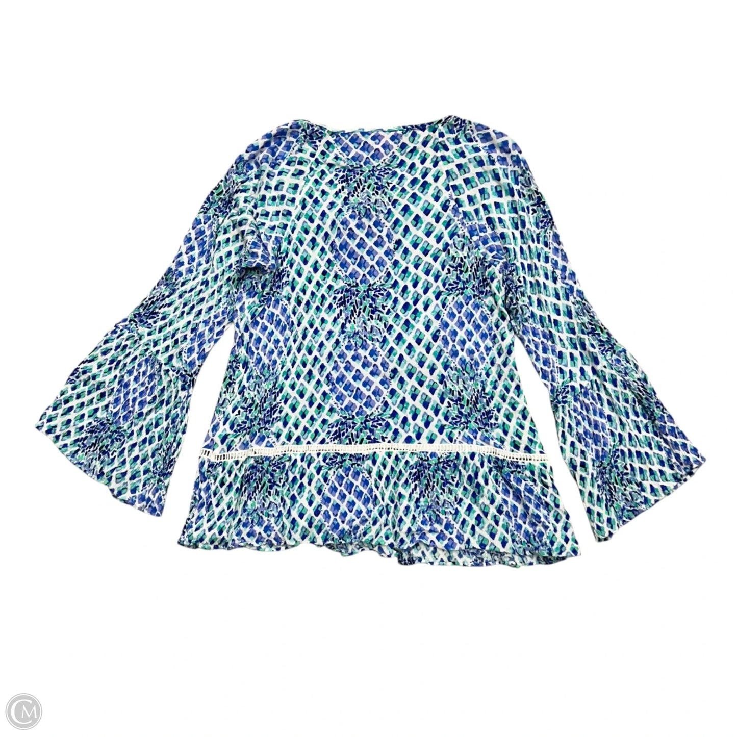 Top Long Sleeve Designer By Lilly Pulitzer In Blue & White, Size: S