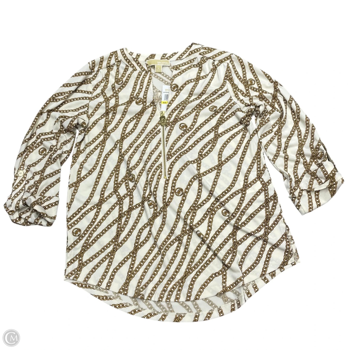 Top Long Sleeve By Michael By Michael Kors In White & Yellow, Size: M