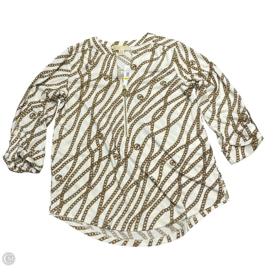 Top Long Sleeve By Michael By Michael Kors In White & Yellow, Size: M