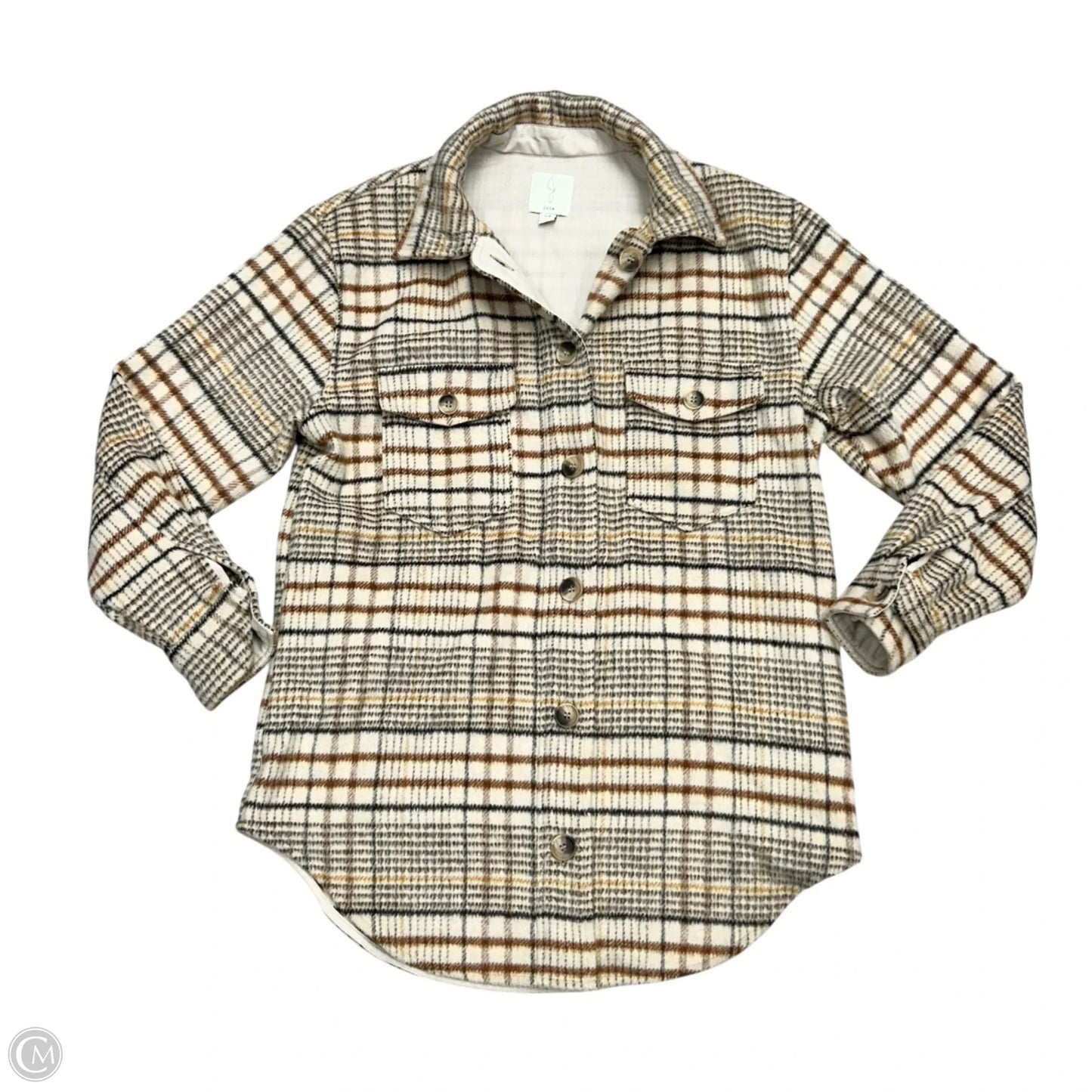 Jacket Shirt By Joie In Brown & Cream, Size: S
