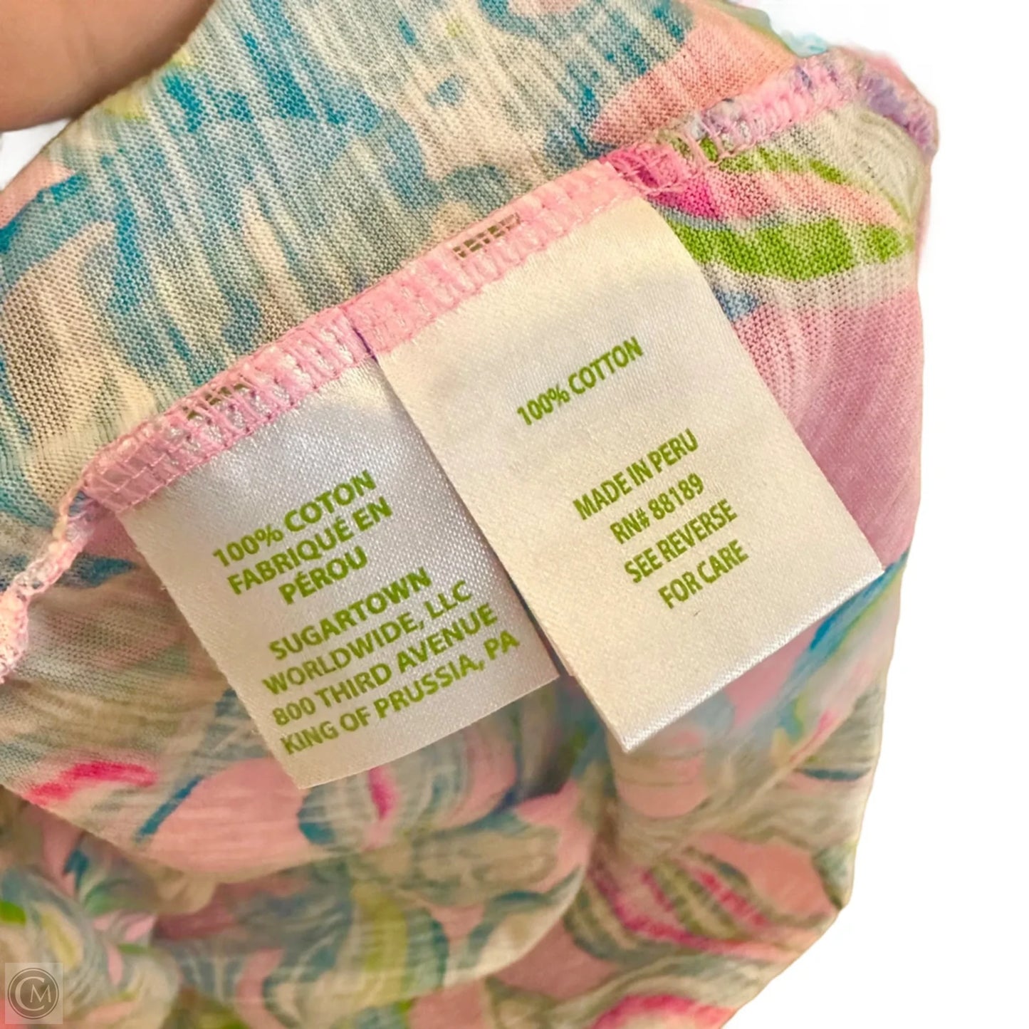 Top Short Sleeve Designer By Lilly Pulitzer In Blue & Pink, Size: Xs