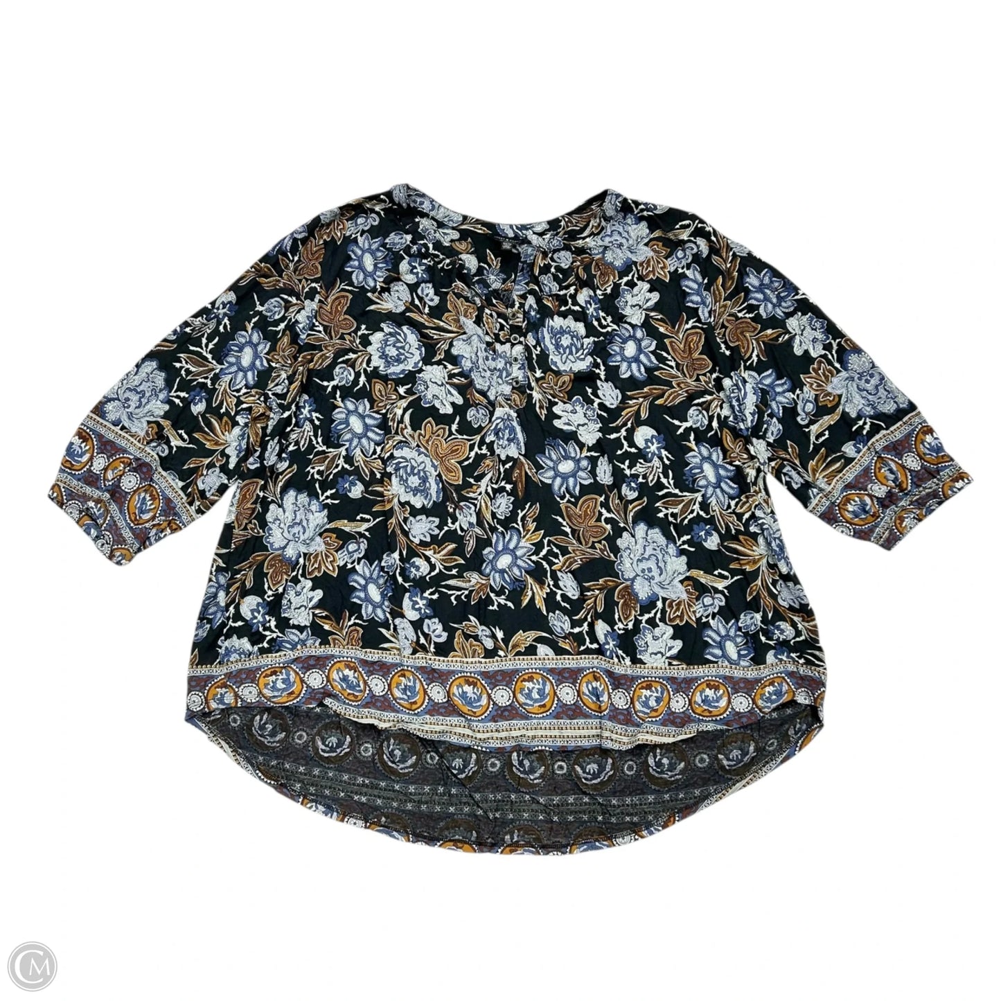 Top Long Sleeve By Lucky Brand In Blue & Brown, Size: 3x