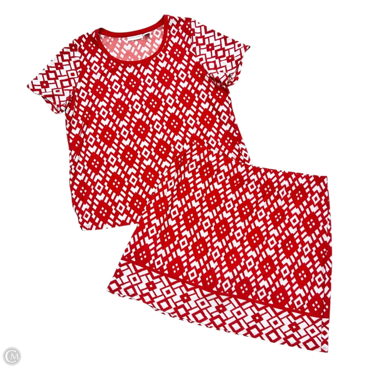 Skirt Set 2pc By Susan Graver In Red & White, Size: L