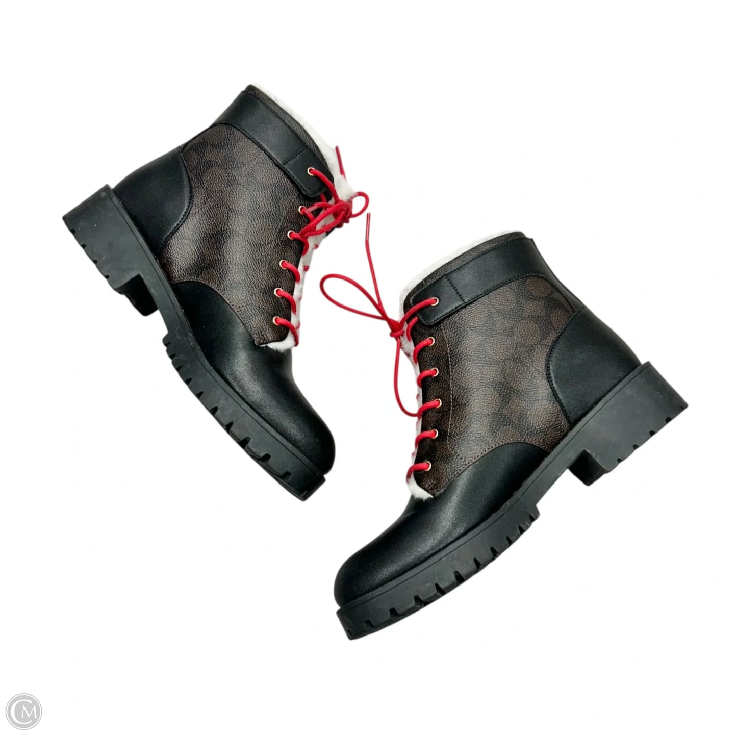 Boots Designer By Coach In Black & Brown, Size: 8.5