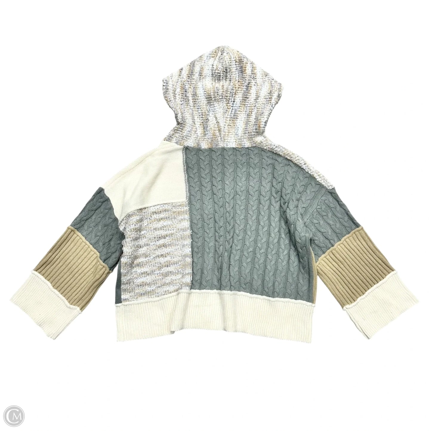 Sweater Cardigan By Pol In Cream & Grey, Size: M