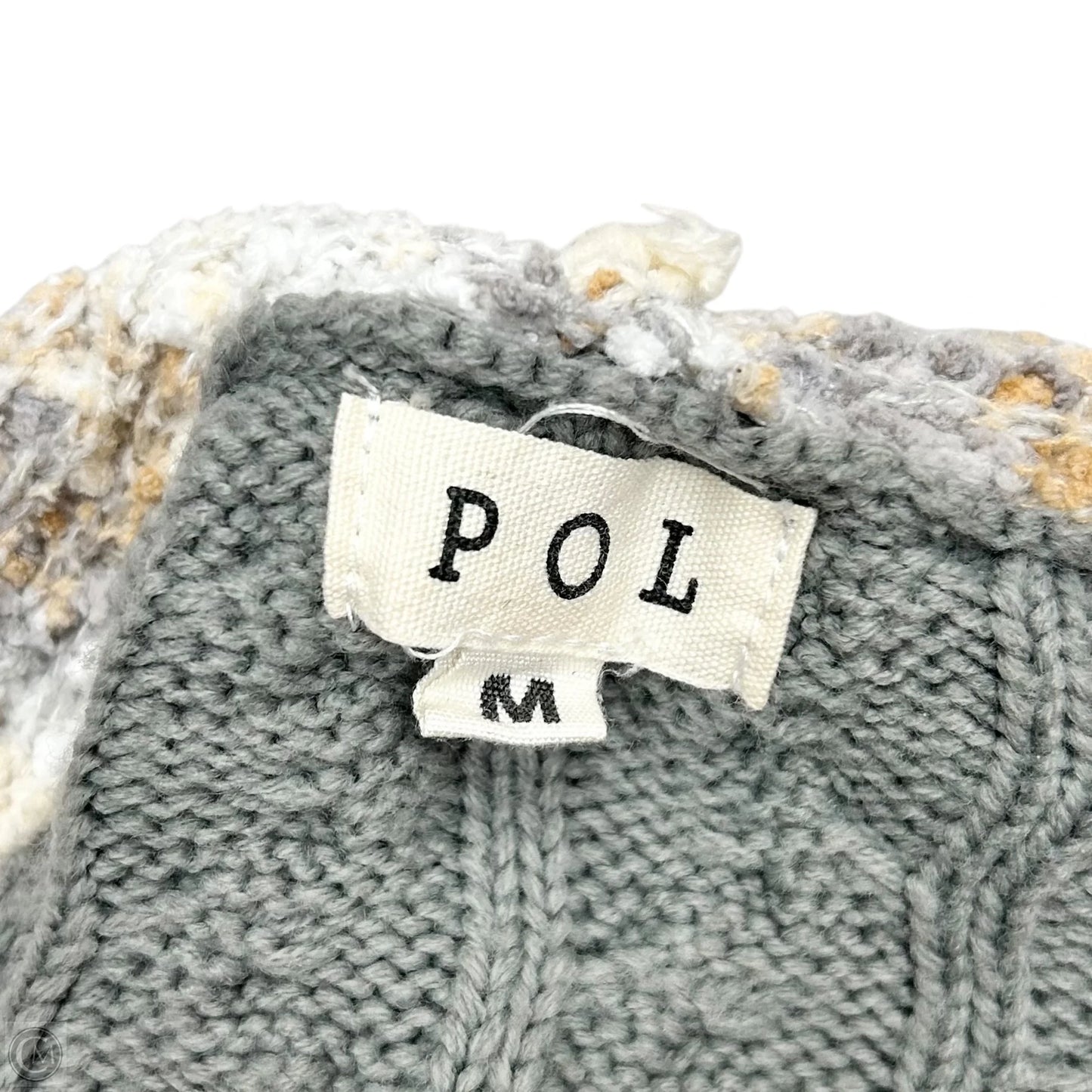 Sweater Cardigan By Pol In Cream & Grey, Size: M