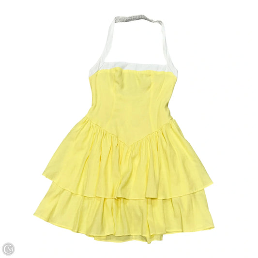 Dress Casual Short By Hello Molly In White & Yellow, Size: M