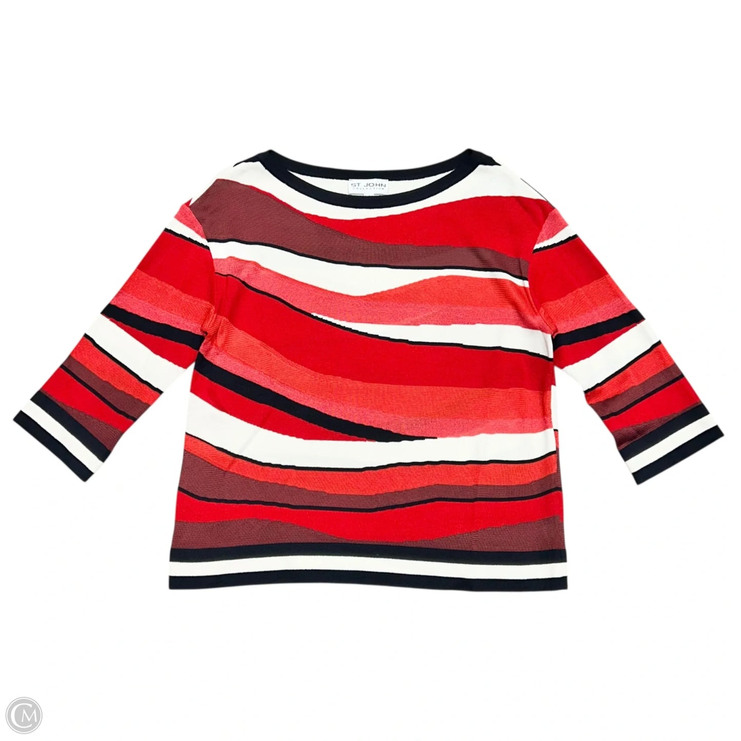 Top 3/4 Sleeve Luxury Designer By St John Collection In Cream & Red, Size: Xl