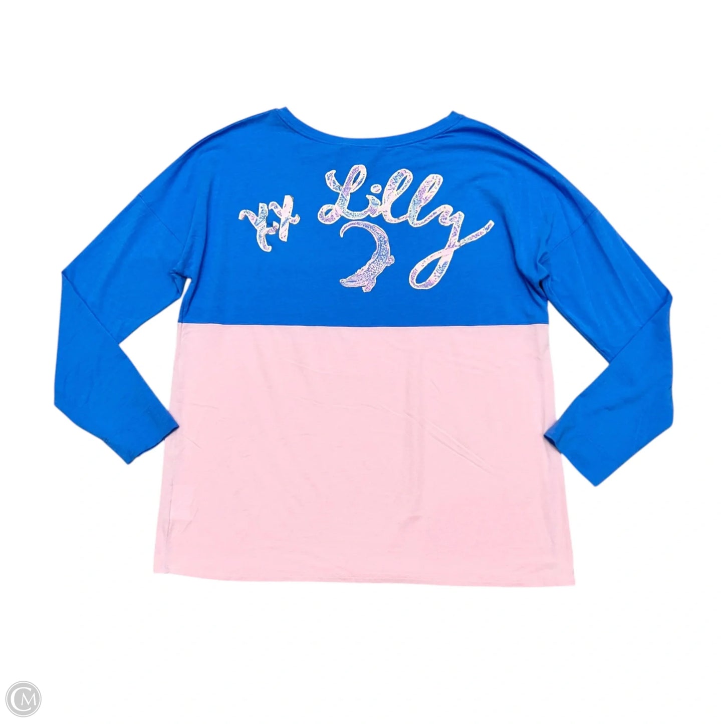 Top Long Sleeve Designer By Lilly Pulitzer In Blue & Pink, Size: L