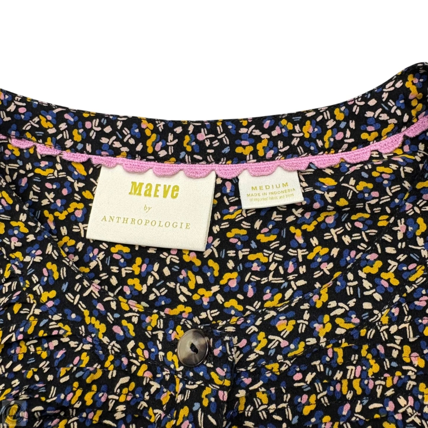 Blouse Long Sleeve By Maeve In Blue & Yellow, Size: M