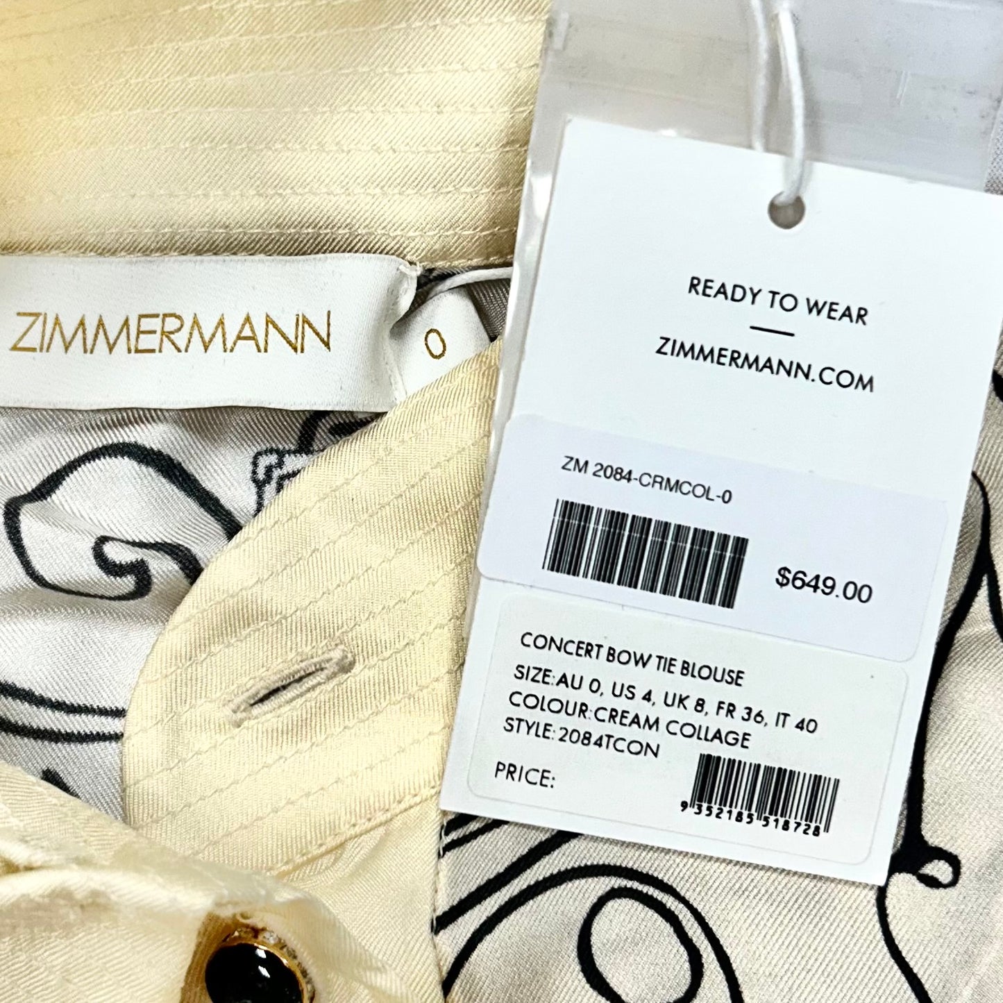 Blouse Long Sleeve By Zimmerman In Cream, Size: Xs