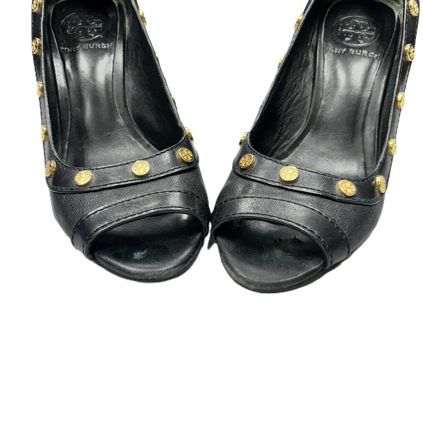 Shoes Designer By Tory Burch In Black & Gold, Size: 7