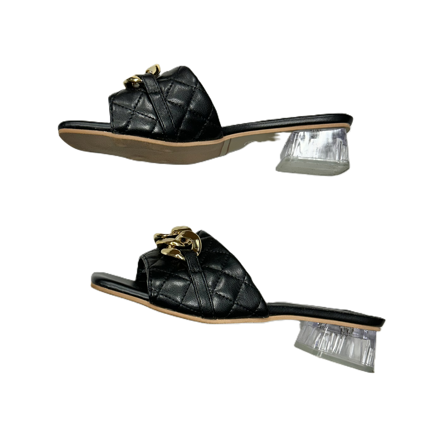 Sandals Heels Block In Black & Gold, Size: 8.5