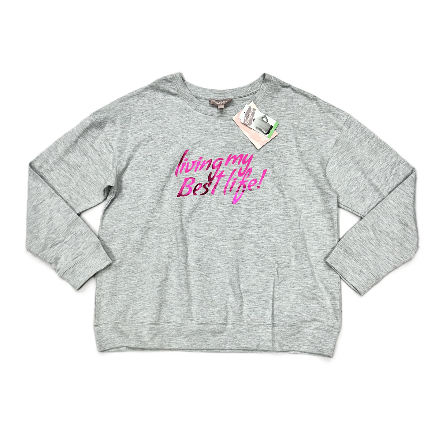 Top Long Sleeve By Brushed In Grey & Pink, Size: L