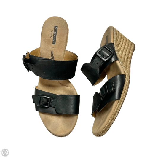 Sandals Heels Wedge By Clarks In Black & Tan, Size: 9.5